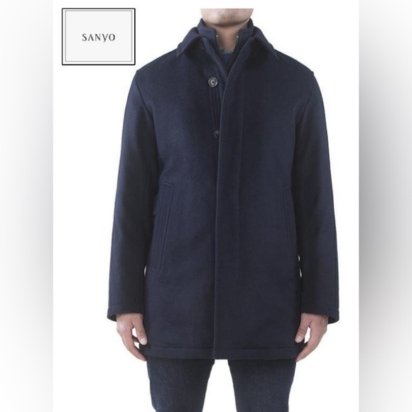 Sanyo Fingertip Length Wool Cashmere Down Trench Coat - Picture 1 of 6